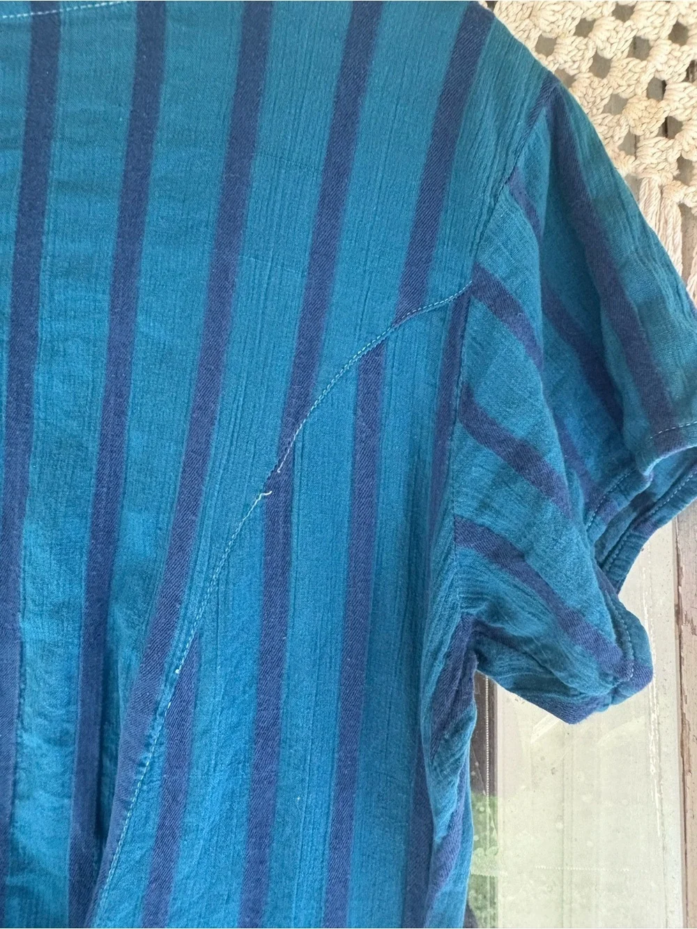 Vintage 90s Blue & Navy Striped Button-Front Dress M/L